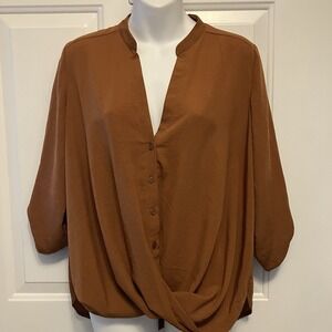 Akira Chicago Red Label Sz Small Semi Sheer Blouse Shirt Rust Brown Women's